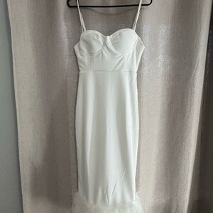 Lulus white bridal event dress with feather bottom